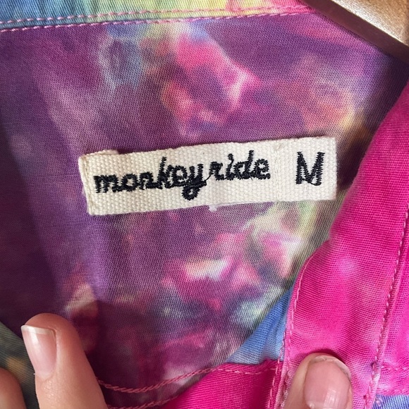 Monkey Ride Colorful Tie-Dye Pearl Snap Shirt Size Medium - Picture 3 of 5